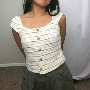 Rewind Retro White Top with Three-Colored Stripes Sequence